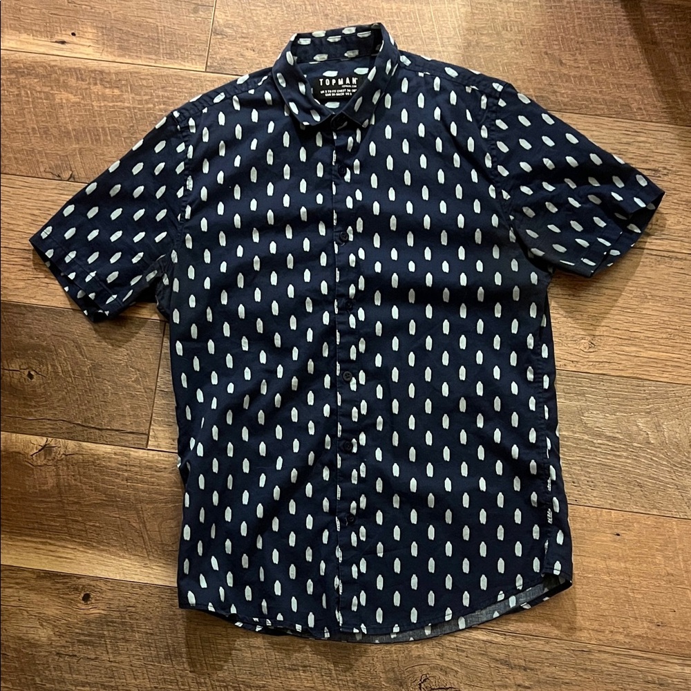 Topman Dark Blue Shirt with Light Bluish Pattern